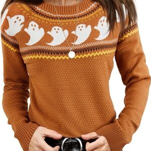 Ghost Pattern Orange Halloween Sweater